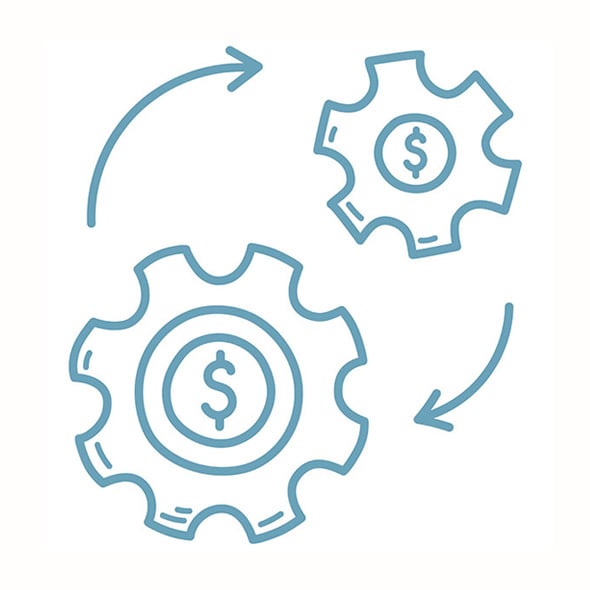 Gears icon for the loans and deposit cycle and credit union machine of offering the best prices and services to our members.